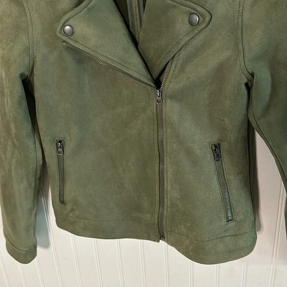 Old Navy Olive Green Faux Suede Moto Jacket Size L/G (10-12)